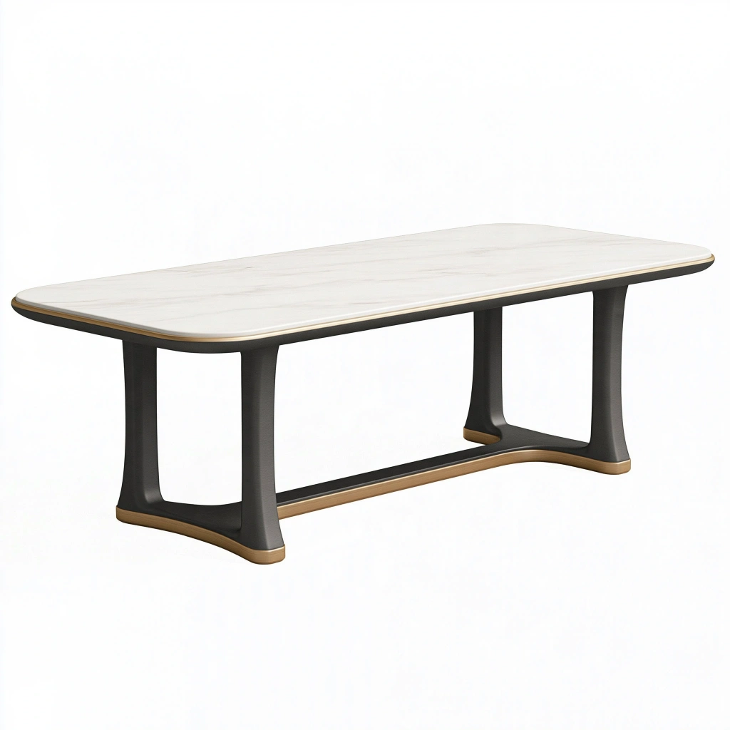 Stół jadalniany 180 x 90 cm z blatem imitującym biały marmur czarną metalową podstawą w stylu nowoczesnym
