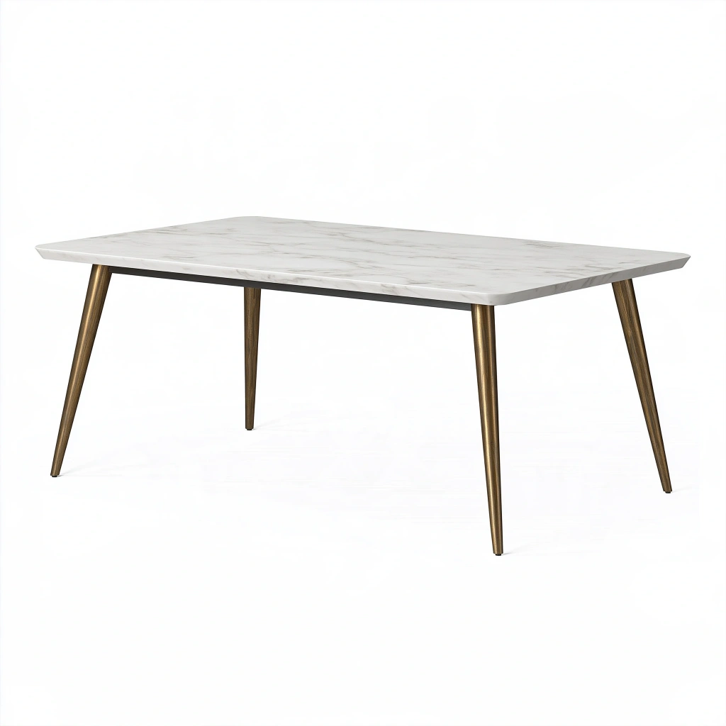 Stół jadalniany 160 x 90 x 75 cm biały i złoty z blatem imitującym marmur w stylu nowoczesnym
