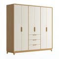 Szafa garderobiana 200 x 60 x 210 cm z płyty meblowej biała i dąb - 6 drzwi 3 szuflady