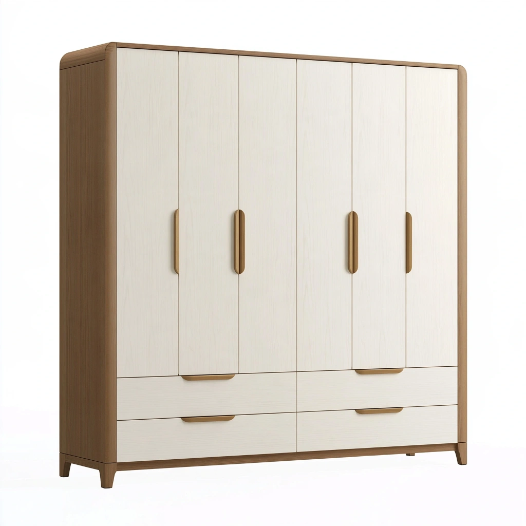 Szafa 240 x 60 x 220 cm z płyt meblowych biała i brązowa z 6 drzwiami i 4 szufladami