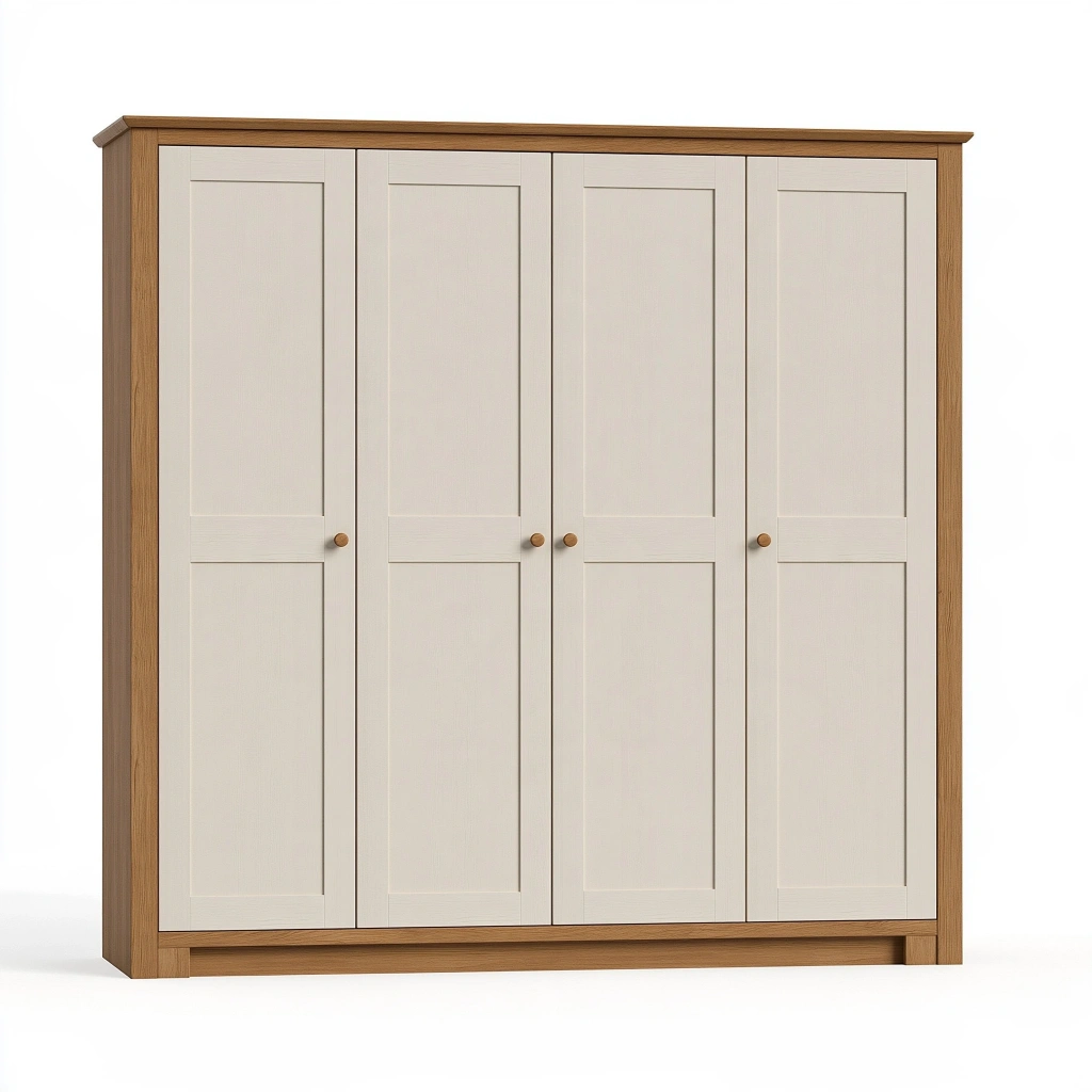 Szafa ubraniowa 200 x 60 x 200 cm z płyty drewnopochodnej kremowa/dąb - czterodrzwiowa