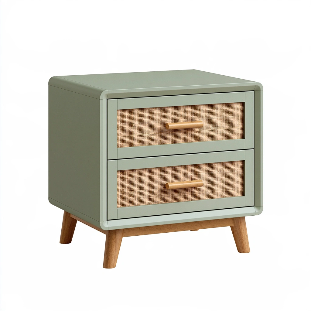 Szafka nocna 50 x 40 x 55 cm zielona z drewna i rattanu z 2 szufladami