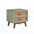 Szafka nocna 50 x 40 x 60 cm z drewna i plecionki rattanowej zielona w stylu retro