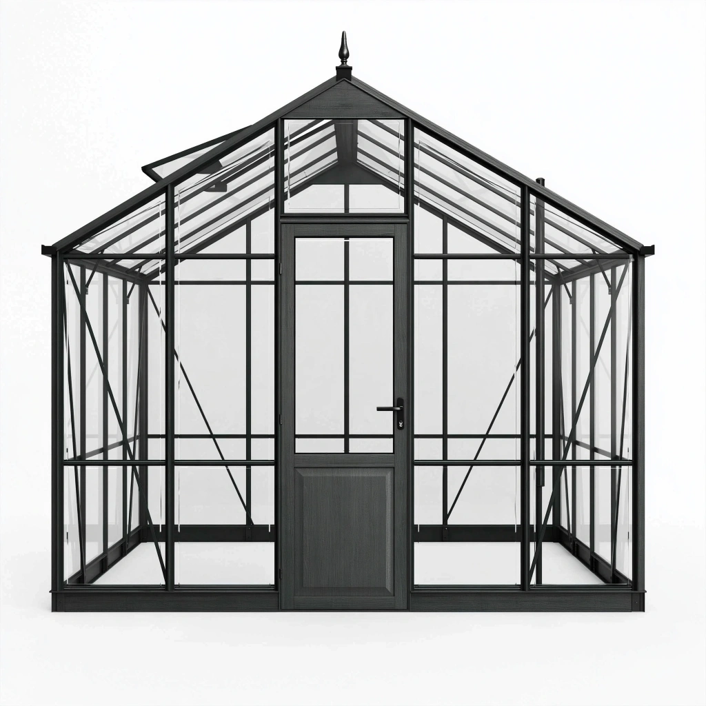 Szklarnia ogrodowa 240 x 240 x 280 cm metalowa czarna ze szklanymi panelami