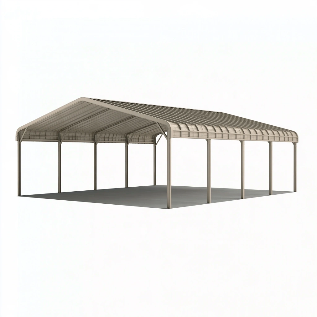 Wiata samochodowa 600 x 600 x 300 cm stalowa beżowa z dachem łukowym