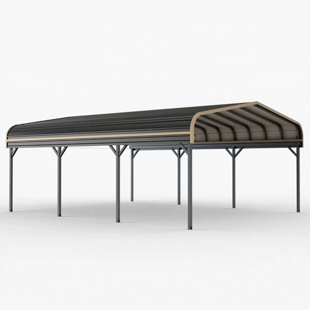 Wiata garażowa 600 x 300 x 250 cm ze stali szara - zadaszenie łukowe