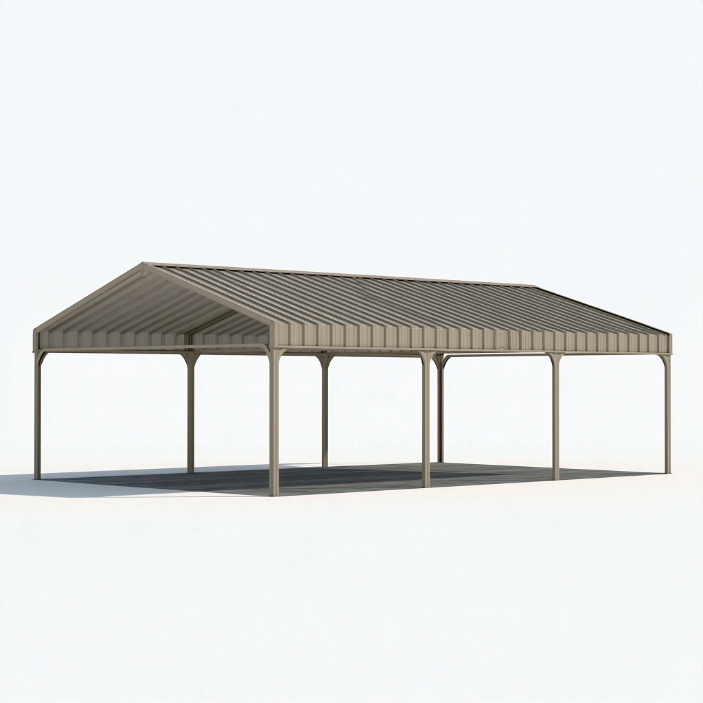 Wiata samochodowa 600 x 300 x 270 cm ze stali szara z dachem dwuspadowym