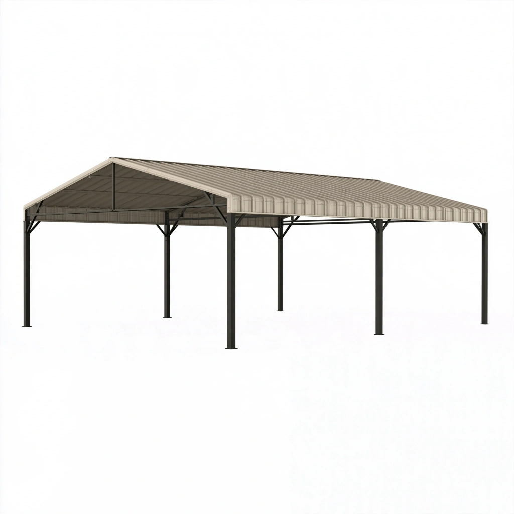 Wiata samochodowa 600 x 300 x 270 cm - stalowa beżowo-czarna z dachem dwuspadowym